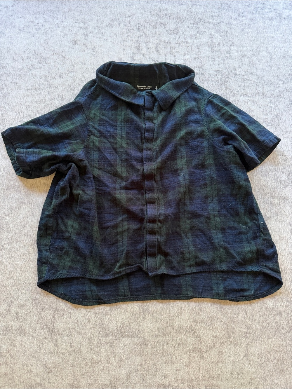 Abercrombie & Fitch Plaid Dog Short Sleeve Shirt - Navy & Green